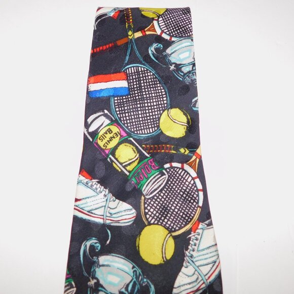 VTG 1991 Addiction Bolero Tennis Theme Neck Tie 100% Silk - Picture 3 of 8
